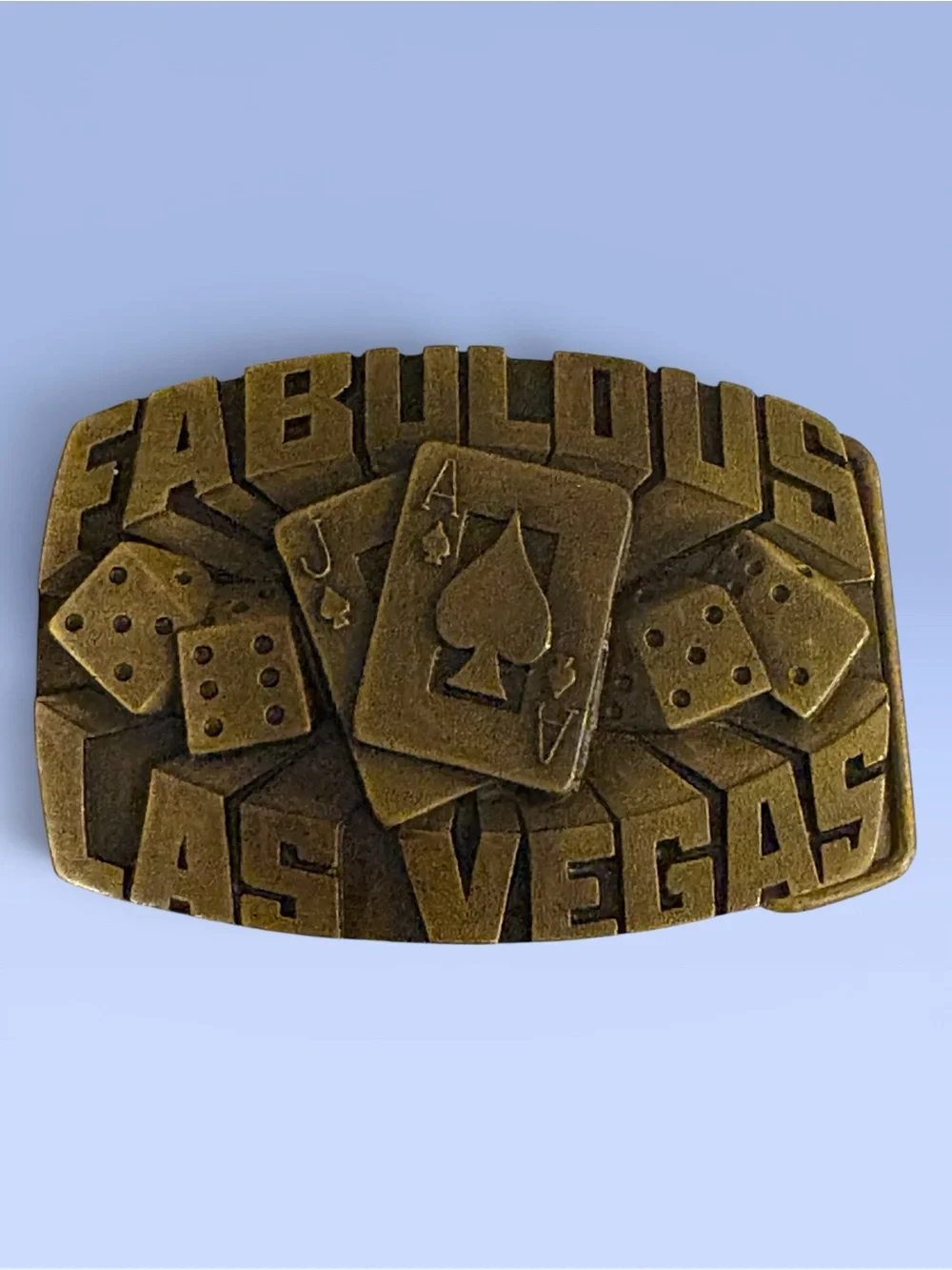 Vintage 1980 LAS VEGAS ( Dice/Cards) Gambling Belt Buckle Solid Brass